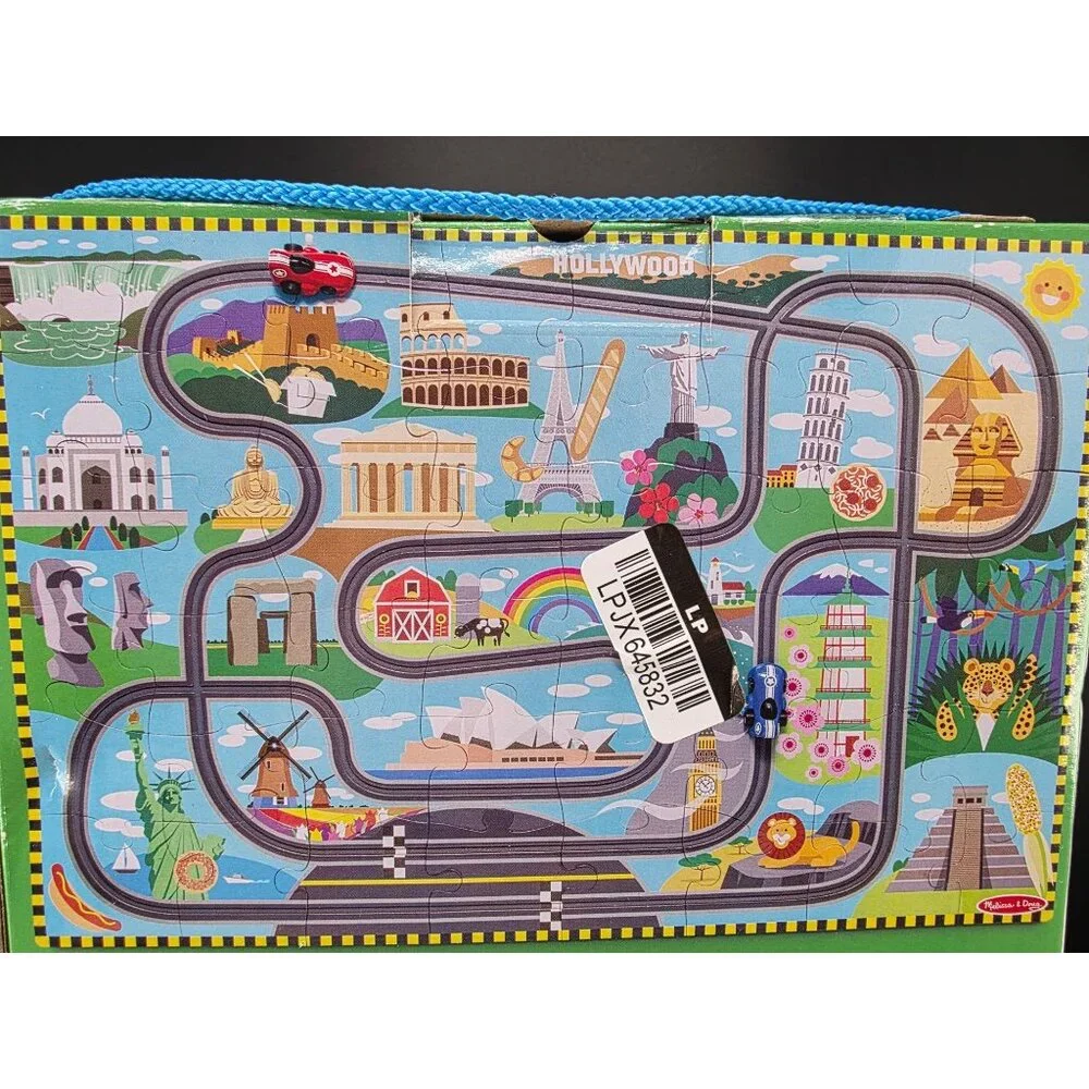 Melissa & Doug Tracks Floor Puzzle With 2 Wind-Up Cars 48 Pieces 36